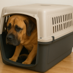 Big dog in a small crate