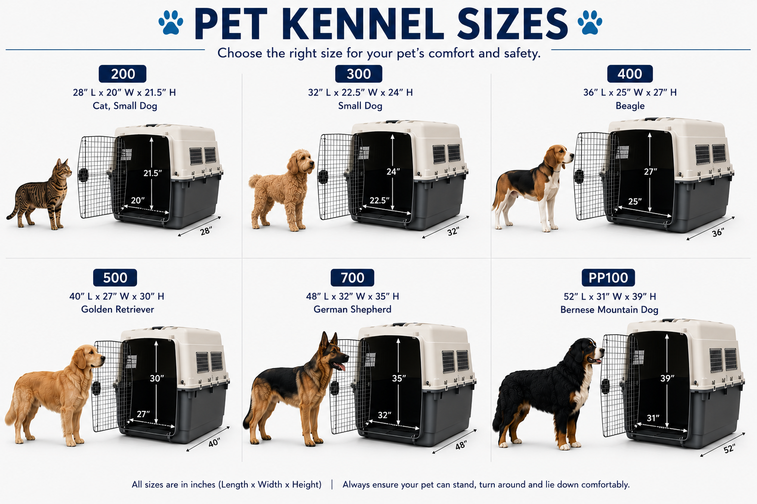 International pet relocation kennel size guide